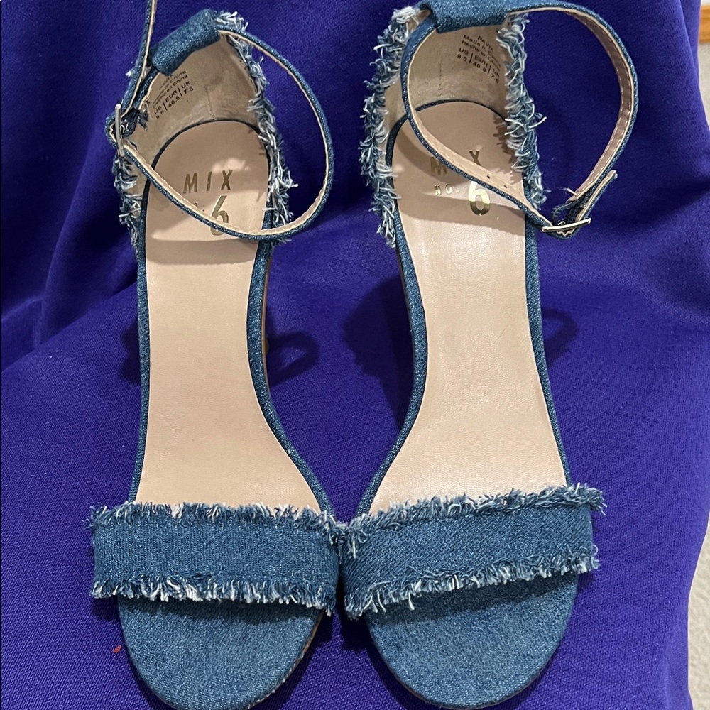 Mi Frayed Blue Denim Heels